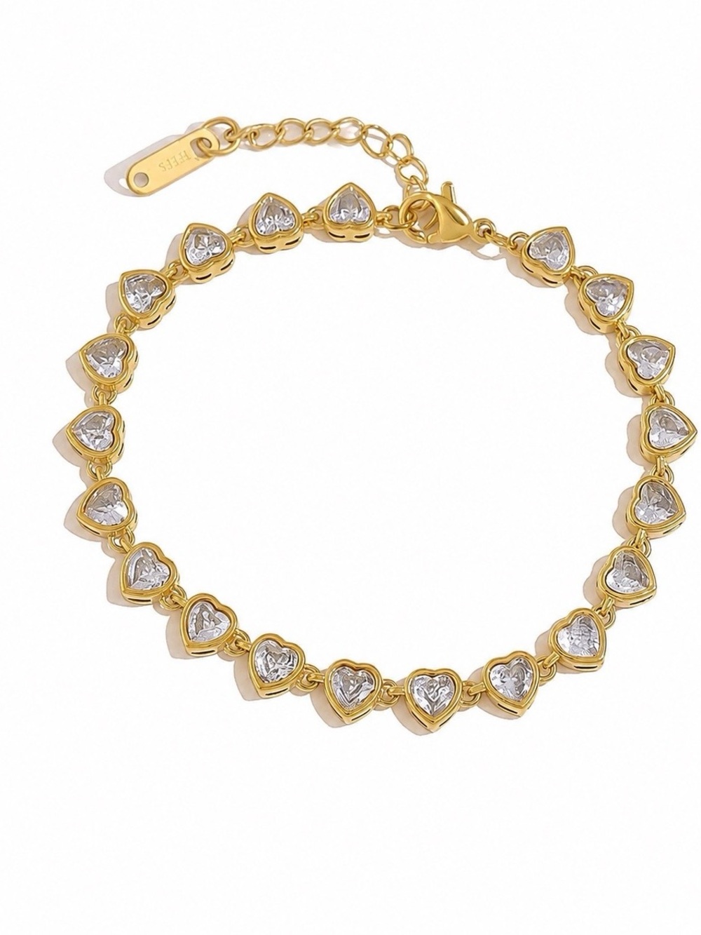 Gold Heart Link Bracelet with crystal - Tennis Bracelet